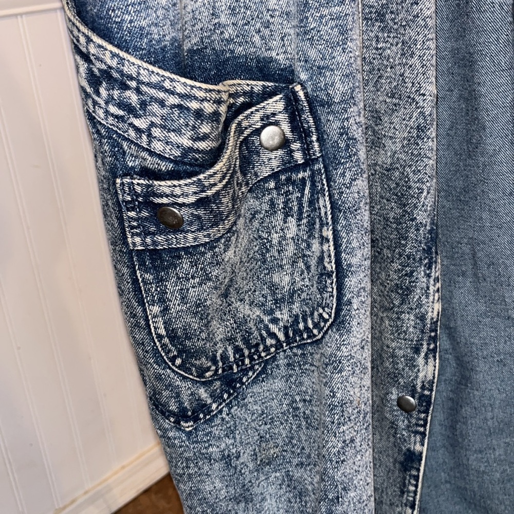 Vintage 80s Acid Wash Denim Duster Coat Denim coat Jean Coat Jean Jacket - Picture 4 of 13